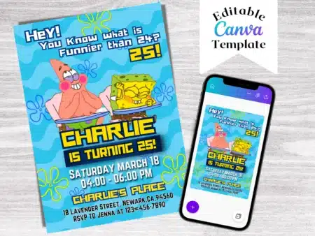SpongeBob Birthday Invitation Template | Editable | Printable | Instant Download