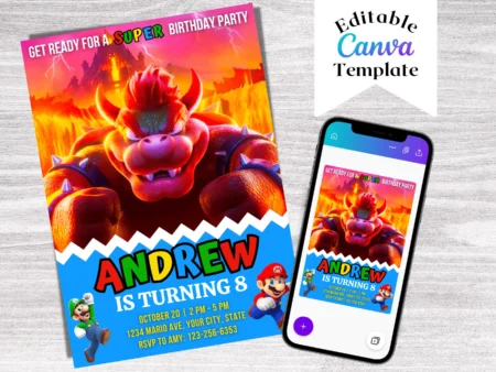 Super Mario Birthday Invitation Template | Editable | Printable | Instant Download